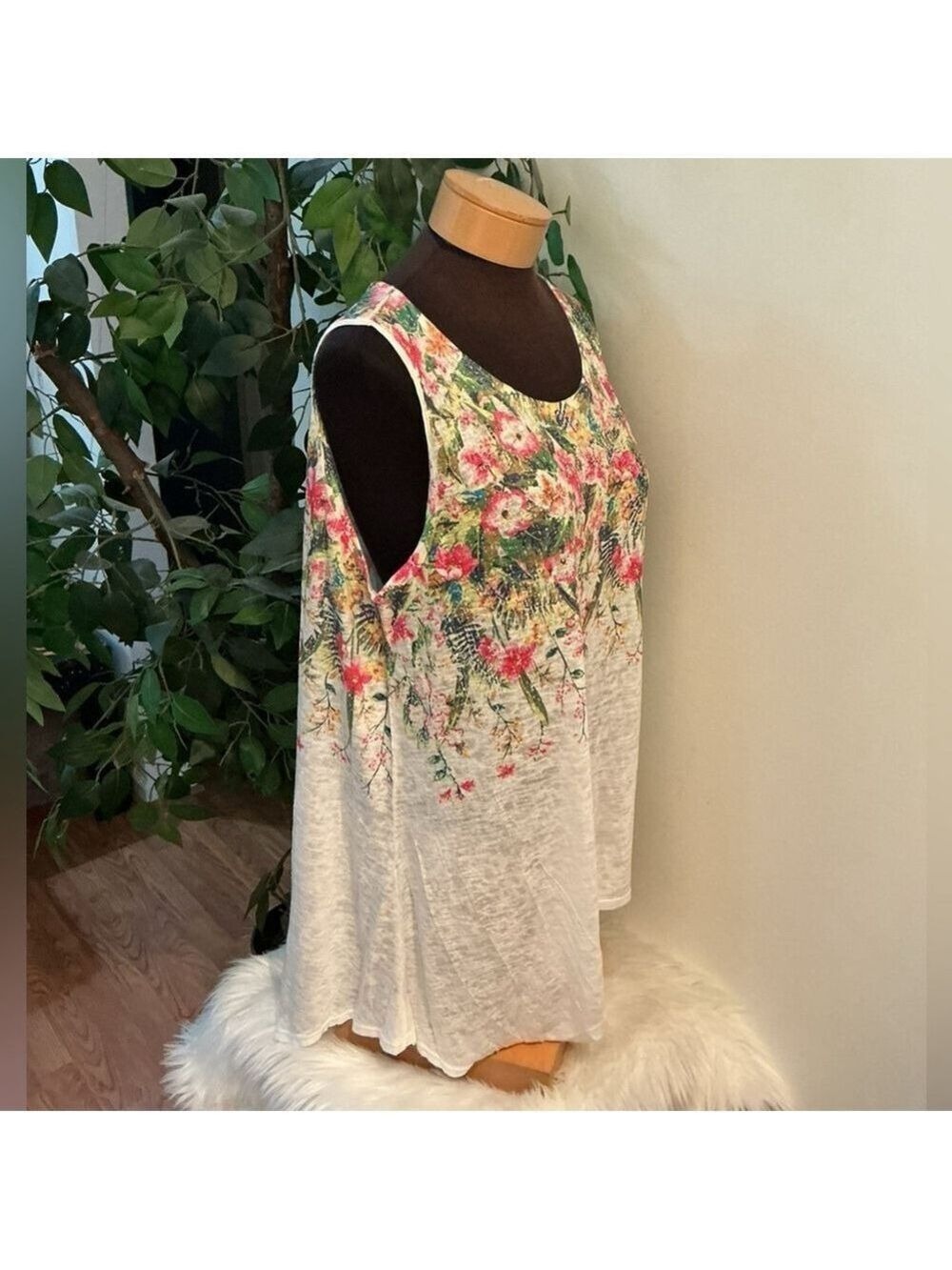 Women's SJS Floral Print Tank or swim cover up XL White Multi new with tags - Picture 4 of 11